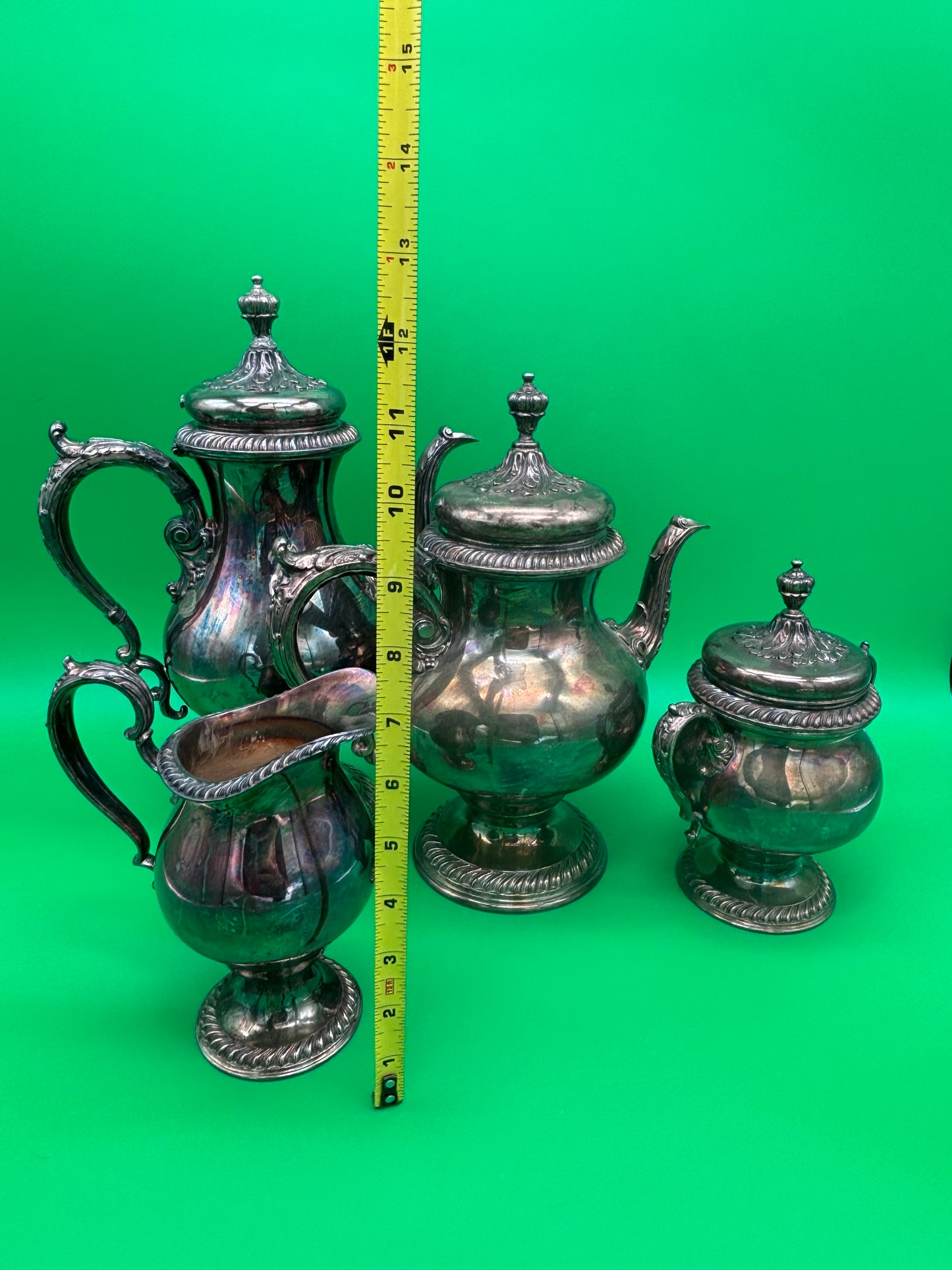 Vintage Silver Plate Tea & Coffee Set w/ Tray International Silver St James