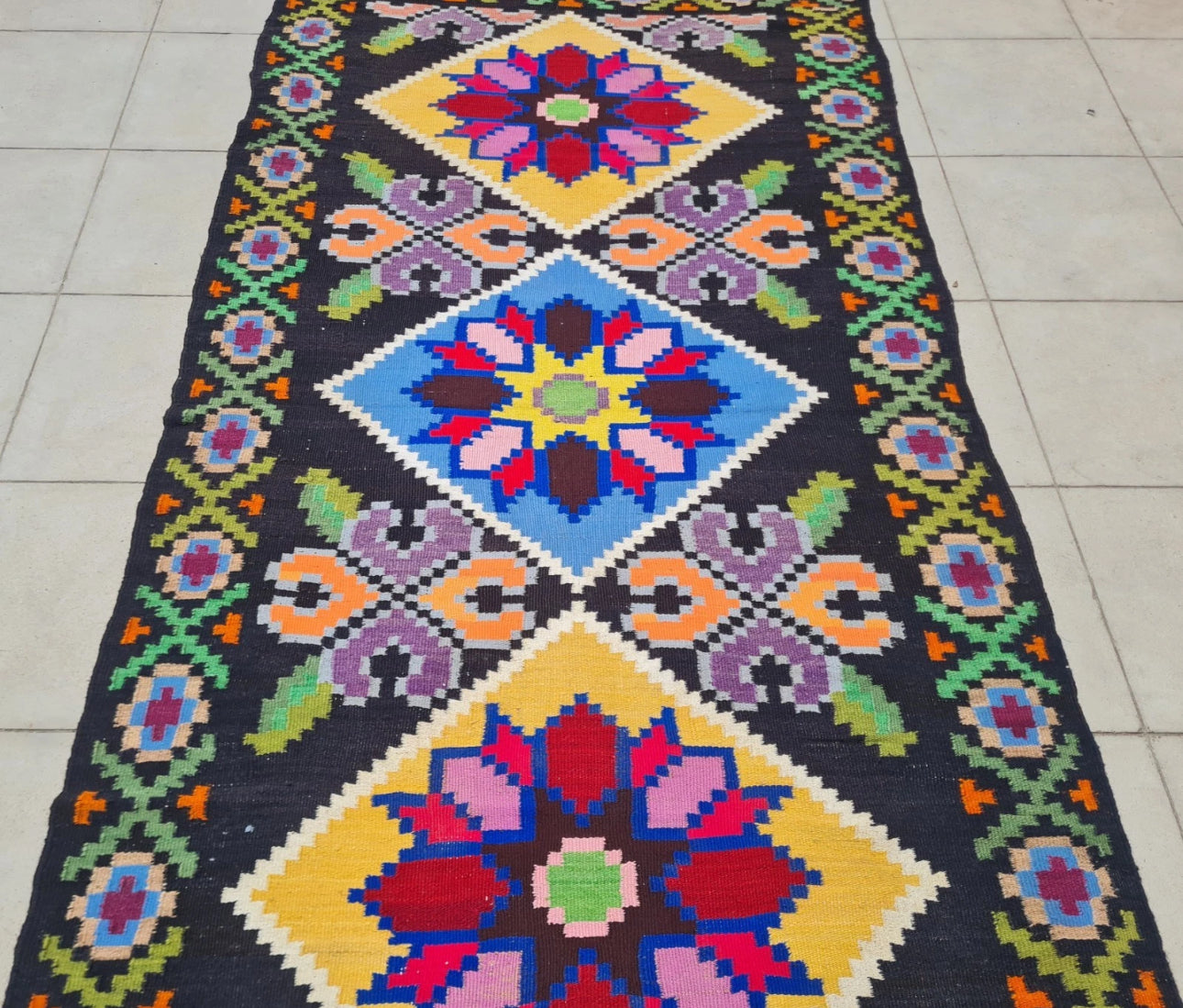 Hand Knotted Vintage Russian Julkrus Kilim Kilm Wool Area Runner Rug 7 x 3 Ft