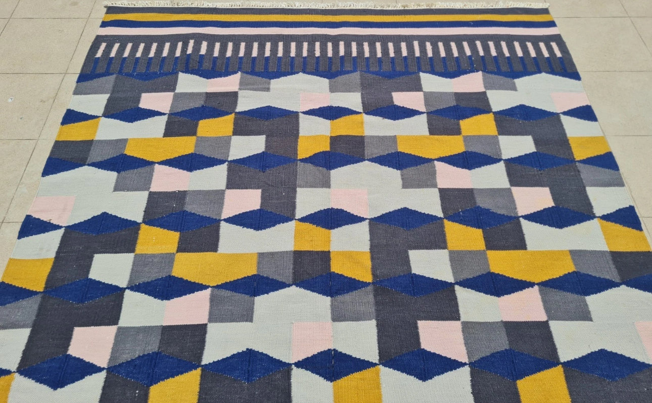 Vintage Handwoven Wool Kilim Rug 6x8 Flatweave Geometric Area Rug Turkish Afghan Style