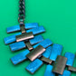 Vintage Estate MCM High End Enameled Copper 23.5” Modernist Statement Necklace Blue, G27504