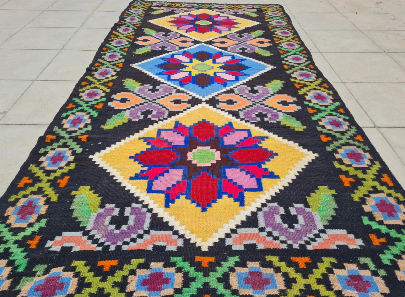 Hand Knotted Vintage Russian Julkrus Kilim Kilm Wool Area Runner Rug 7 x 3 Ft