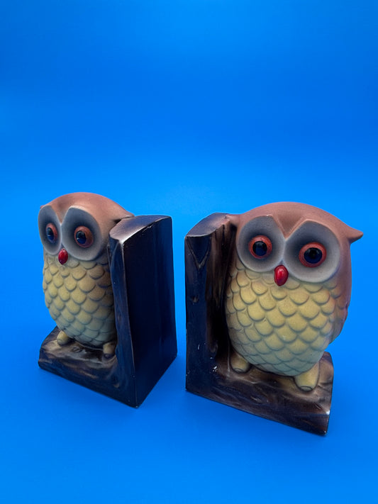 Vintage Owl Bookends Japan Tan and Brown 1970's