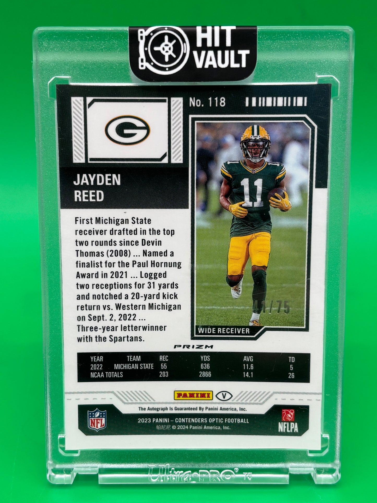 2023 Panini Contenders Optic Jayden Reed Rookie Ticket Auto Blue #41/75 On-Card