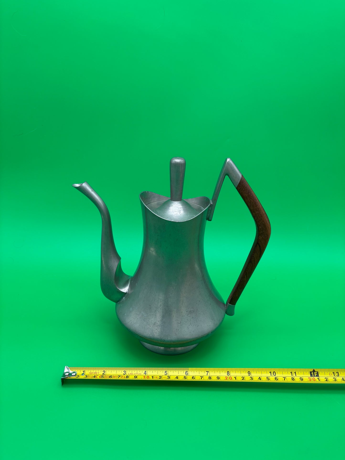 Vintage MCM Pewter Coffee Pot Wood Handle Danish Modern Style 1960s Wasundja