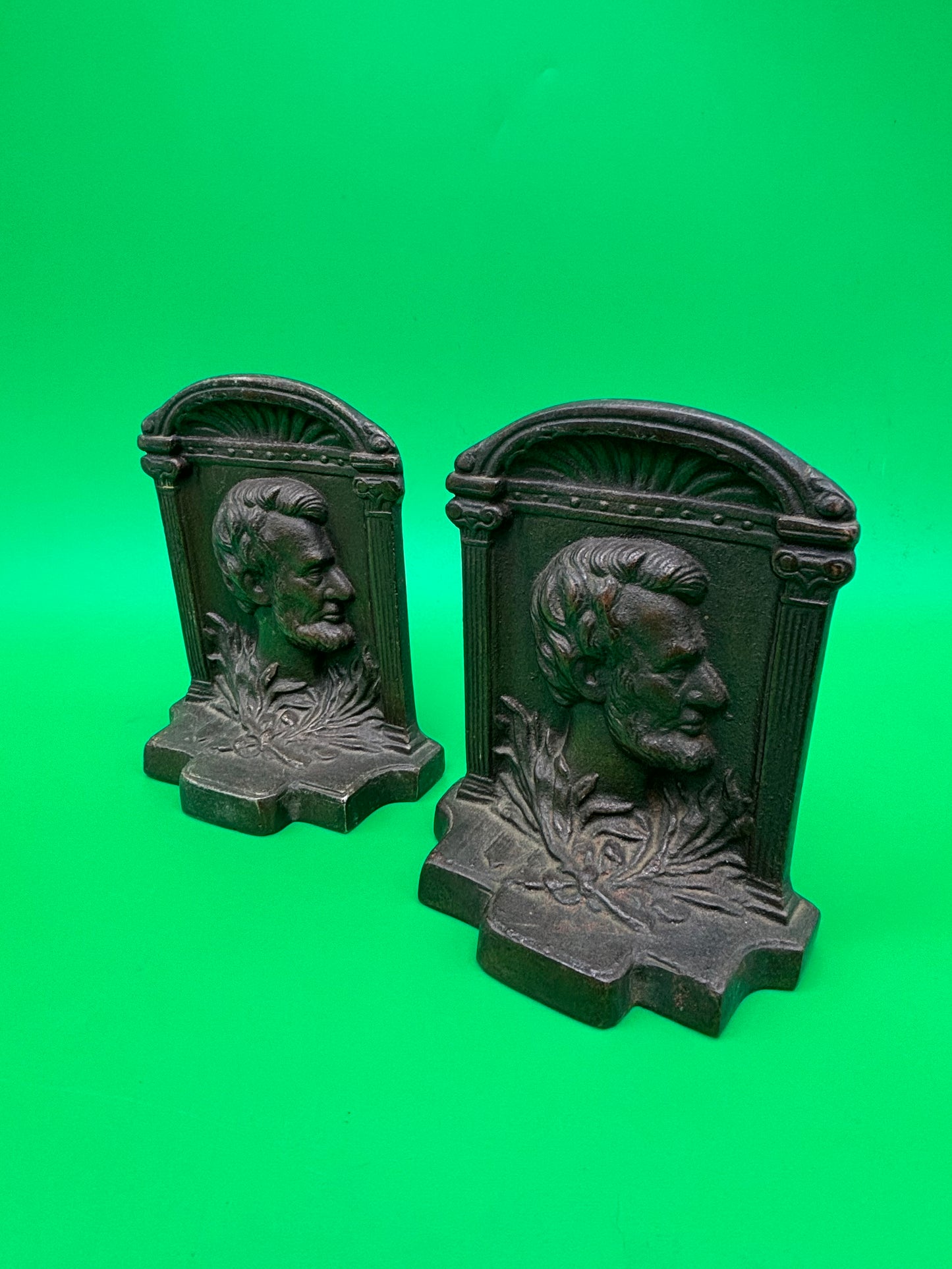 Vintage Heavy Metal Abraham Lincoln Bookends Pair Civil War Era Style