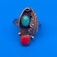 VTG Henry Mariano HM Navajo Sterling Silver Turquoise Coral Ring Size 8