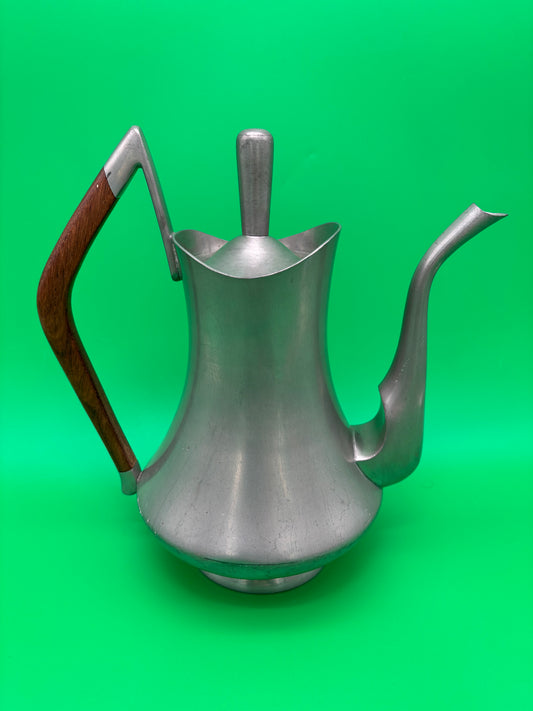 Vintage MCM Pewter Coffee Pot Wood Handle Danish Modern Style 1960s Wasundja