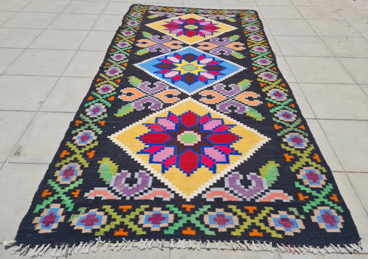 Hand Knotted Vintage Russian Julkrus Kilim Kilm Wool Area Runner Rug 7 x 3 Ft