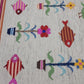 Vintage Turkish Bohemian Rug Tree of Life Fish Design Handmade 4x6 Ft Flatweave Kilim