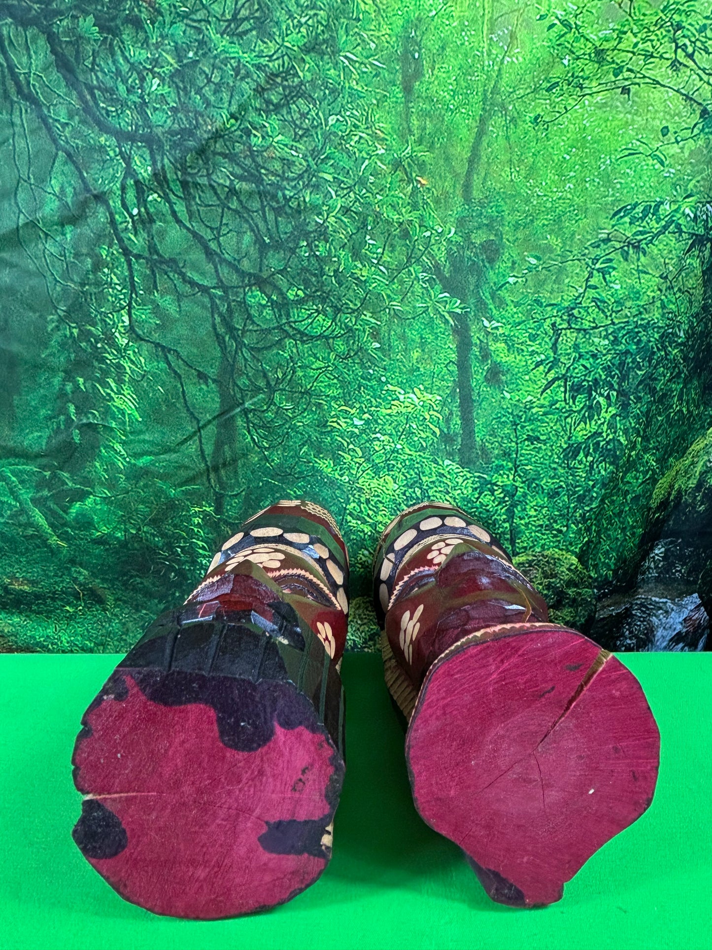 Genuine Hand Carved Jamaican Wooden Tiki Totem Head Figurines Tiki Décor Pair