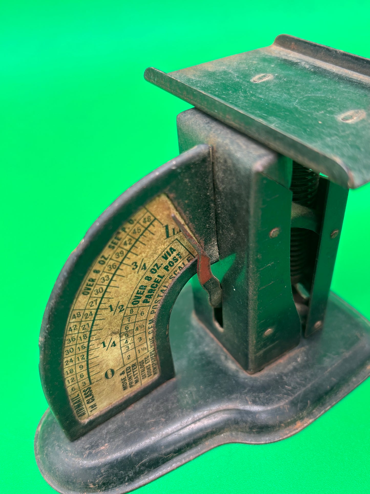 Antique “The GEM” U.S. Postal Letter Scale Desk Office Cast Iron c1910s Parcel Post Rate Chart