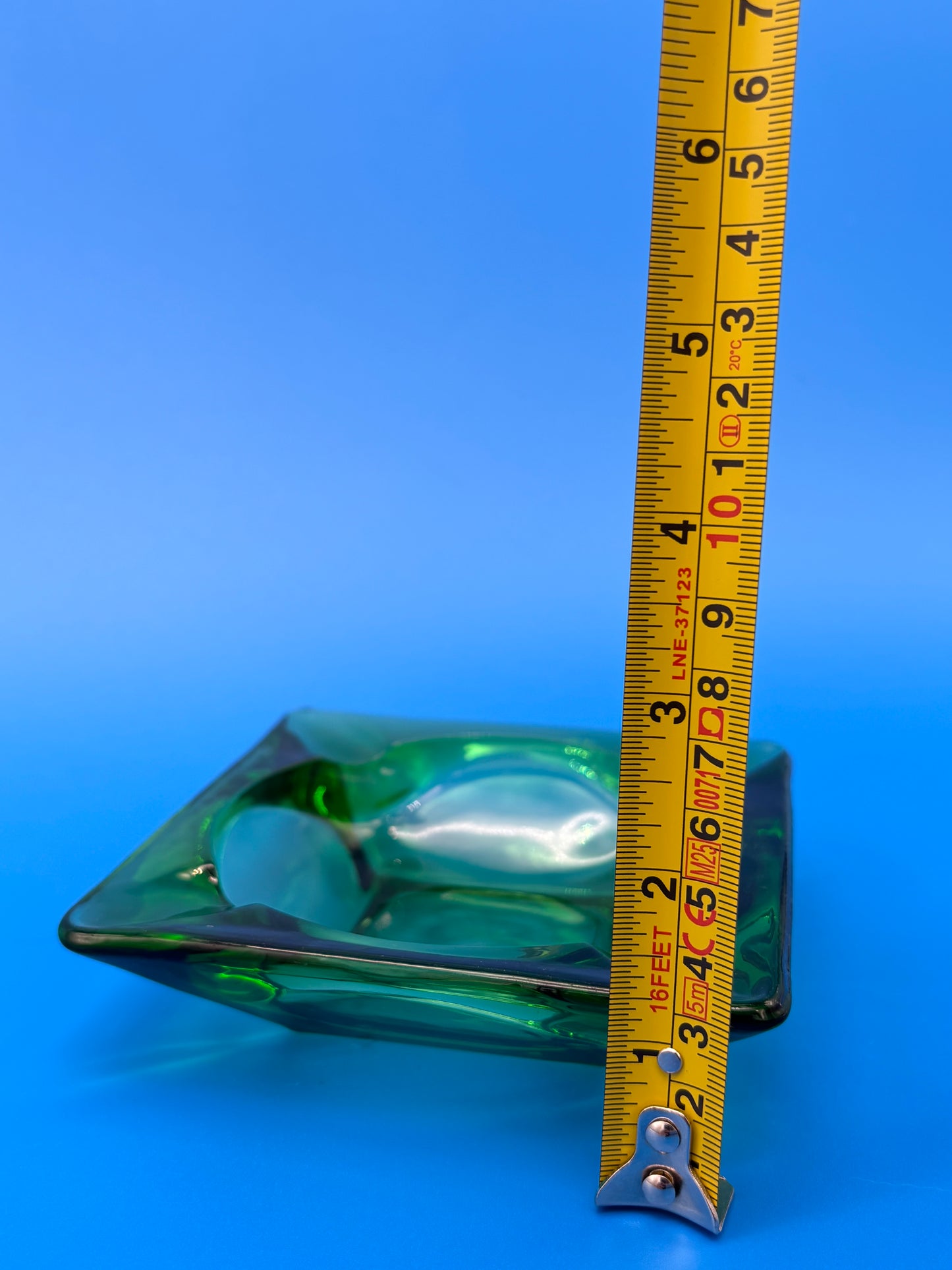 Vintage MCM Emerald Green Square Glass 4 Slot Ashtray