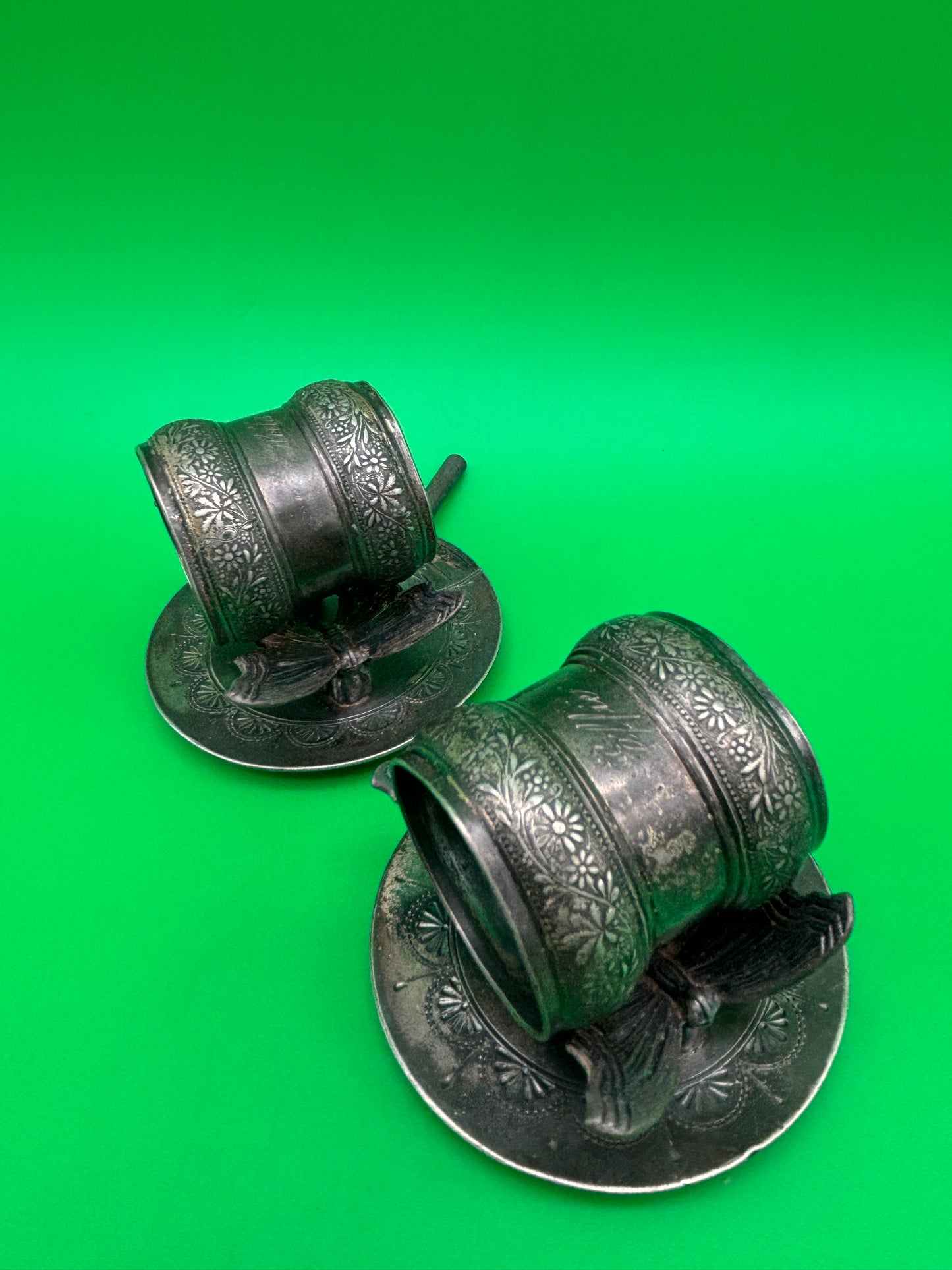 Antique Victorian Silverplate Figural Butterfly Napkin Rings Pair Art Nouveau