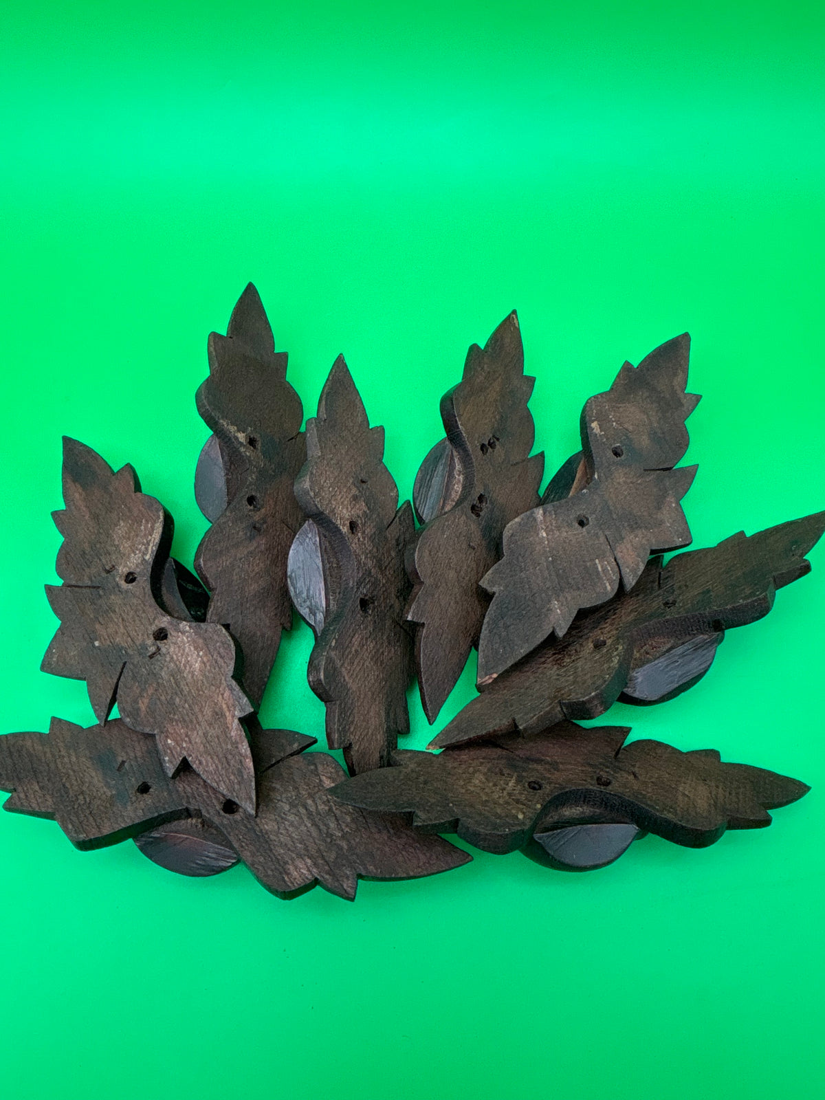 Antique Victorian Eastlake Carved Wood Drawer Pulls Floral Leaf Design Set of 8