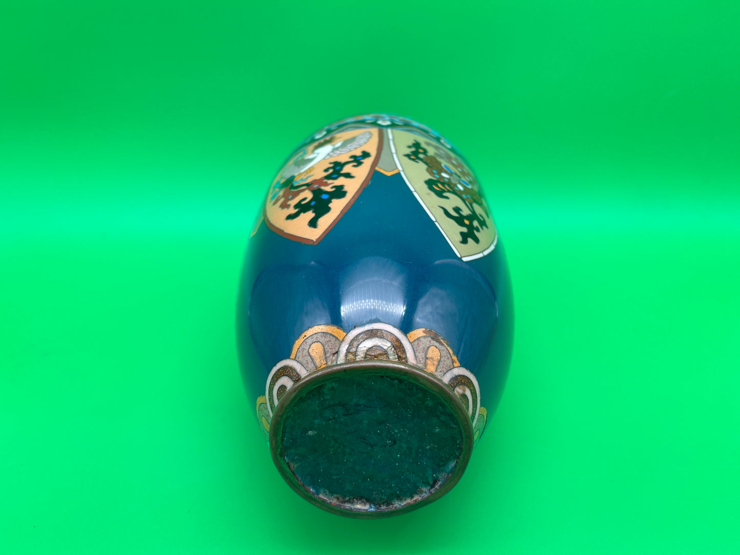 Large Antique Meiji Japanese Cloisonne Dragon Ho-o Phoenix Shield Vase 11.75”