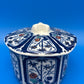 Vintage Japanese Arita Shoho Ko Imari Porcelain Lidded Bowl Blue Gold Floral