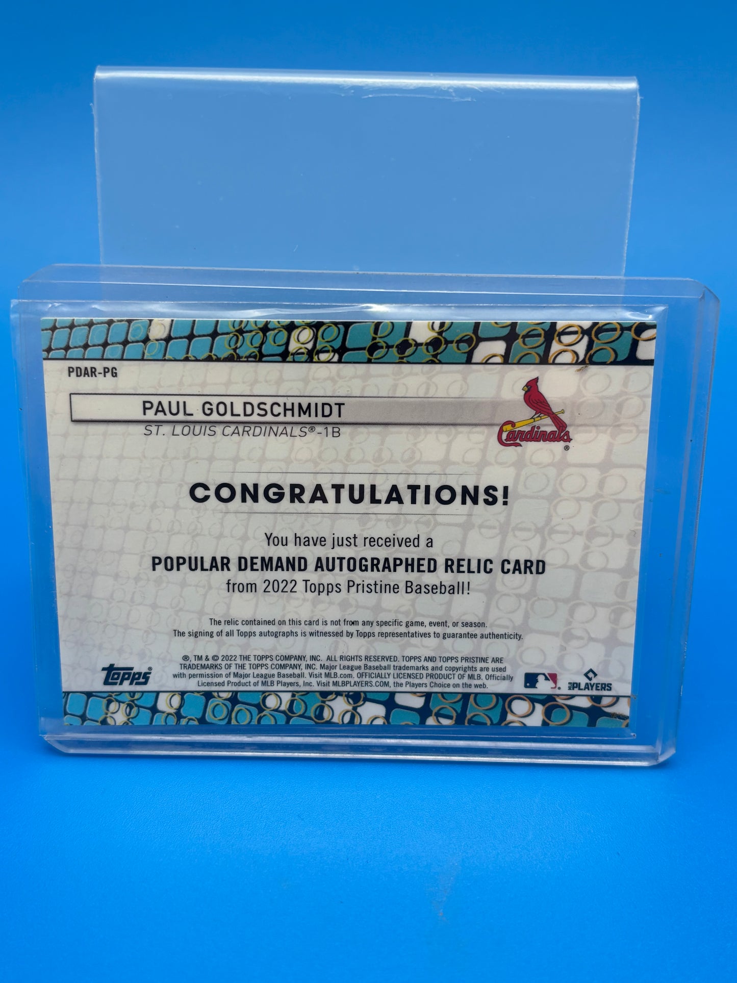 2022 Topps Pristine Paul Goldschmidt Popular Demand Auto Relic Game Used On Card Autograph Cardinals