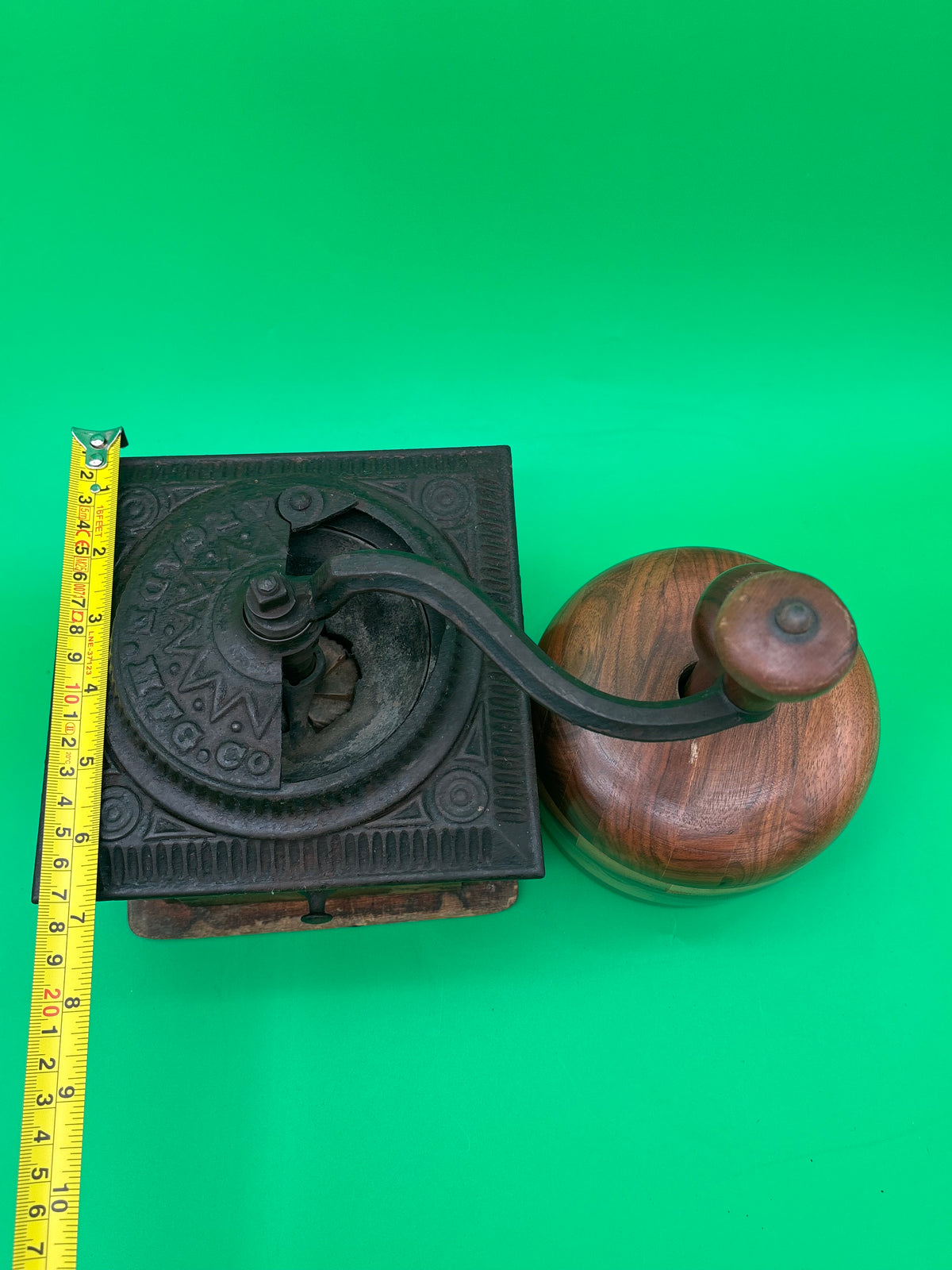 Antique Peugeot Freres Coffee Grinder & Vintage Turned Wood Lidded Container Lot