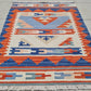 Vintage Hand Knotted Shiraz Kilim Wool Area Rug 2.9 x 2.1 Ft Blue Orange Persian Style