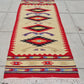 Vintage Southwestern Wool Runner Rug Navajo Style Handwoven Red Cream Tribal Hallway Rug 3.3’ x 1.4’