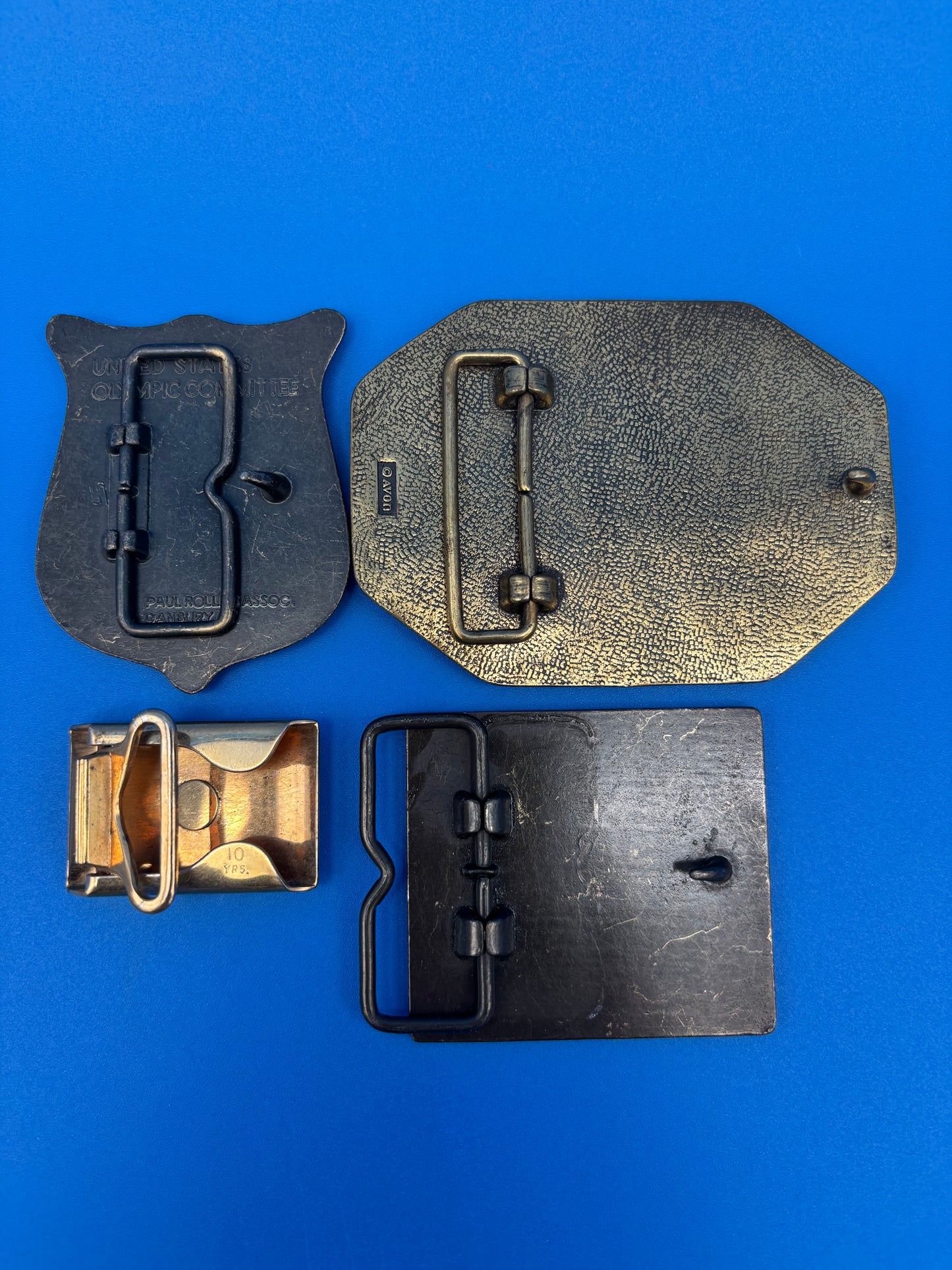 Vintage Belt Buckle & Money Clip Lot Avon Train USA Olympics Westinghouse 4 Pc