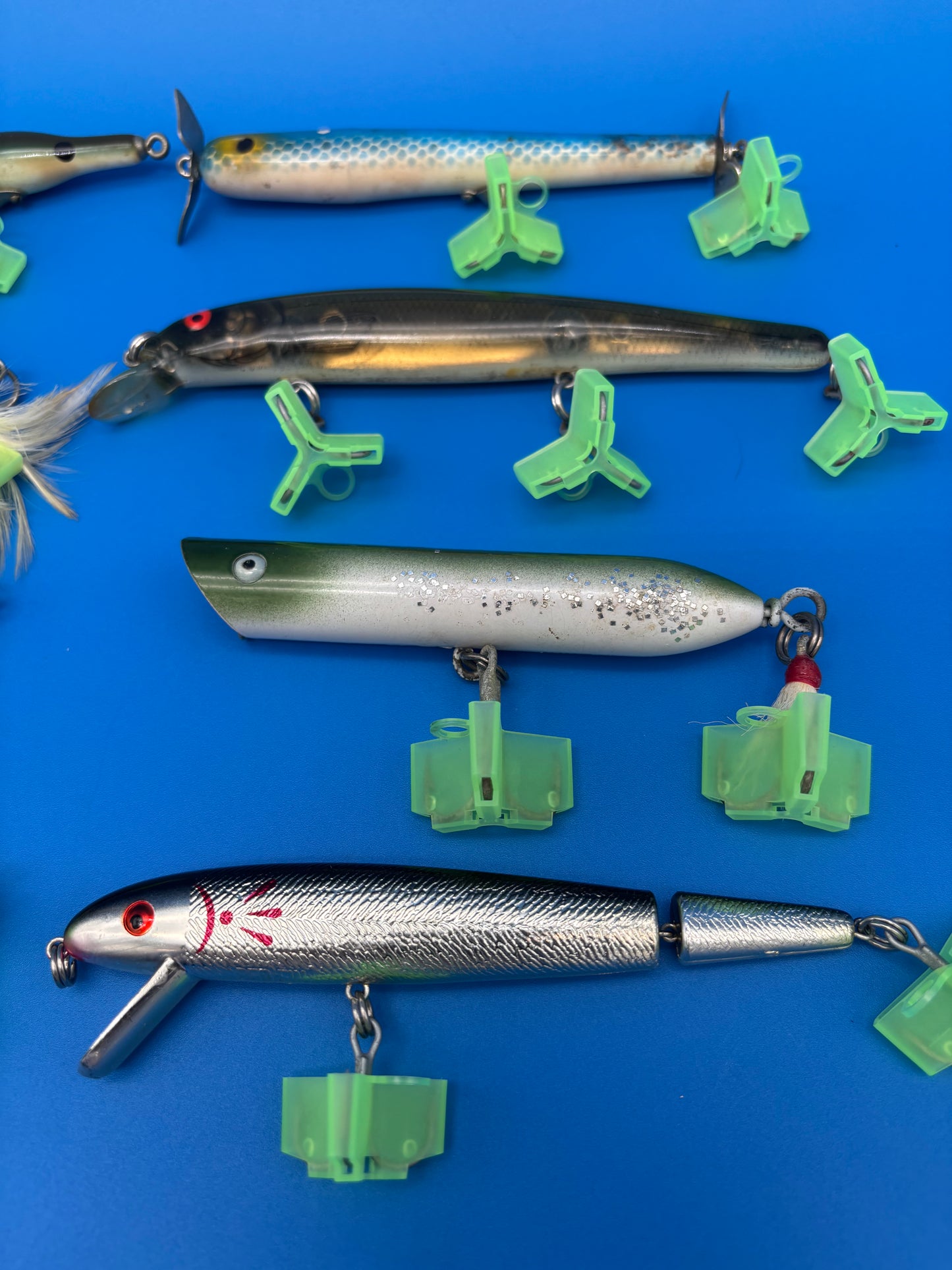 Lot of 8 Vintage Wooden Saltwater Fishing Lures Needlefish Poppers Swimmers Surf Plug Collection