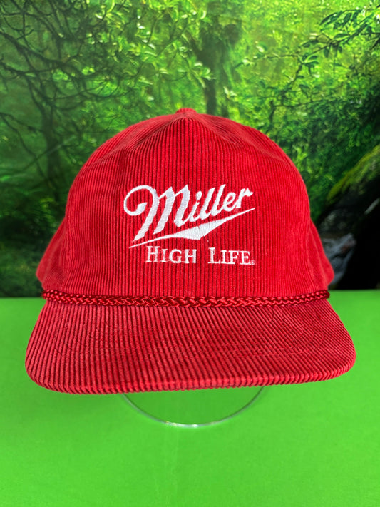 Vintage Rare KC Brand Tag Miller High Life Red Rope Corduroy Hat Cap Snapback