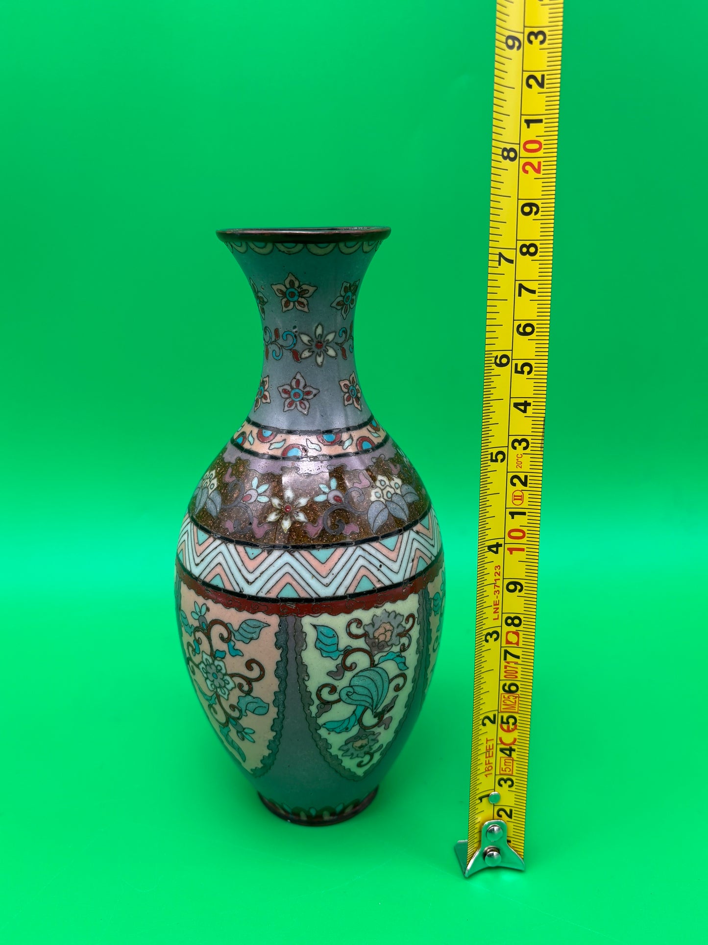 Antique Meiji Japanese Goldstone Cloisonne Enamel Pastel Floral Vase 7 1/4”
