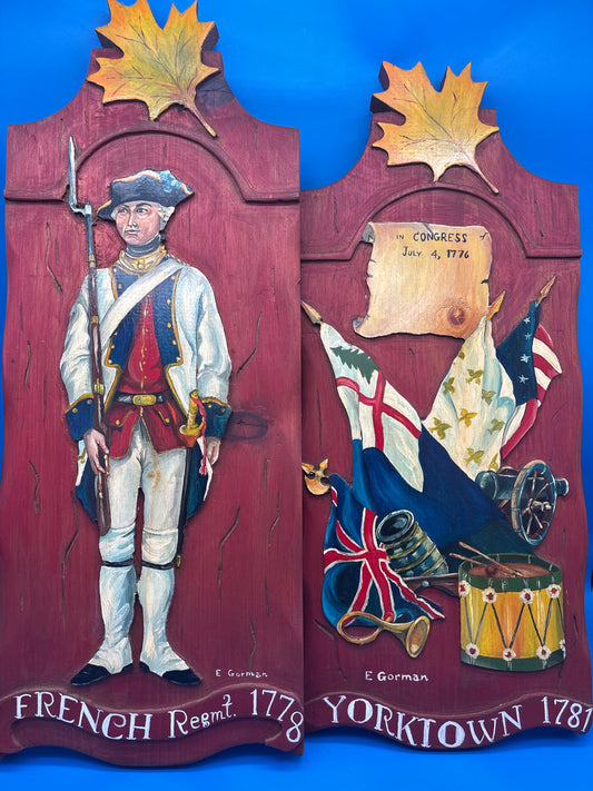 E Gorman Signed Revolutionary War Yorktown 1781 French Regiment Wood Plaques