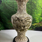 A Fabulous Chinese Cinnabar Intricate Asian Relief 15 Inch Vase W/Wood Stand/Base