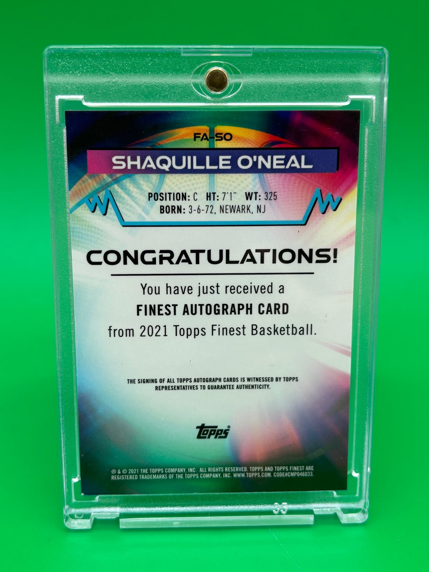 2021 Topps Finest Shaquille O’Neal Auto FA-SO On-Card Autograph Shaq HOF