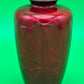 Signed Ando Japanese Pigeon Blood Red Ginbari Cloisonne Bird Bamboo Vase 5.75”