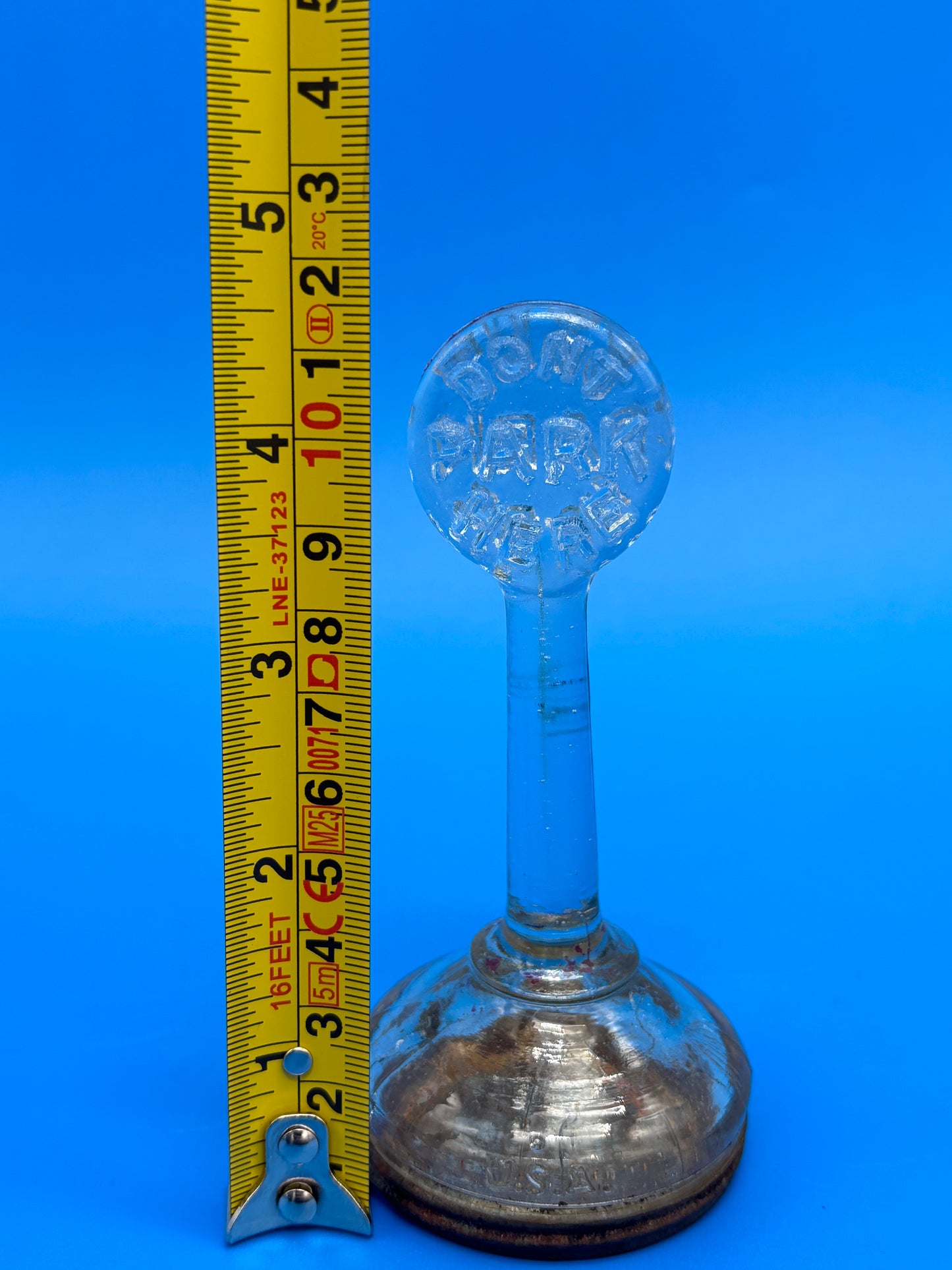 Antique 1920s DON’T PARK HERE Glass Candy Jar Container Metal Lid USA Novelty Advertising