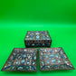 Vintage Chinese Cloisonne Enamel Jewelry Trinket Box & Matching Pair Dishes Floral Blue Brass Set