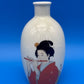 Vintage Japanese Porcelain Sake Bottle Vase Geisha Woman Playing Flute Signed 5”