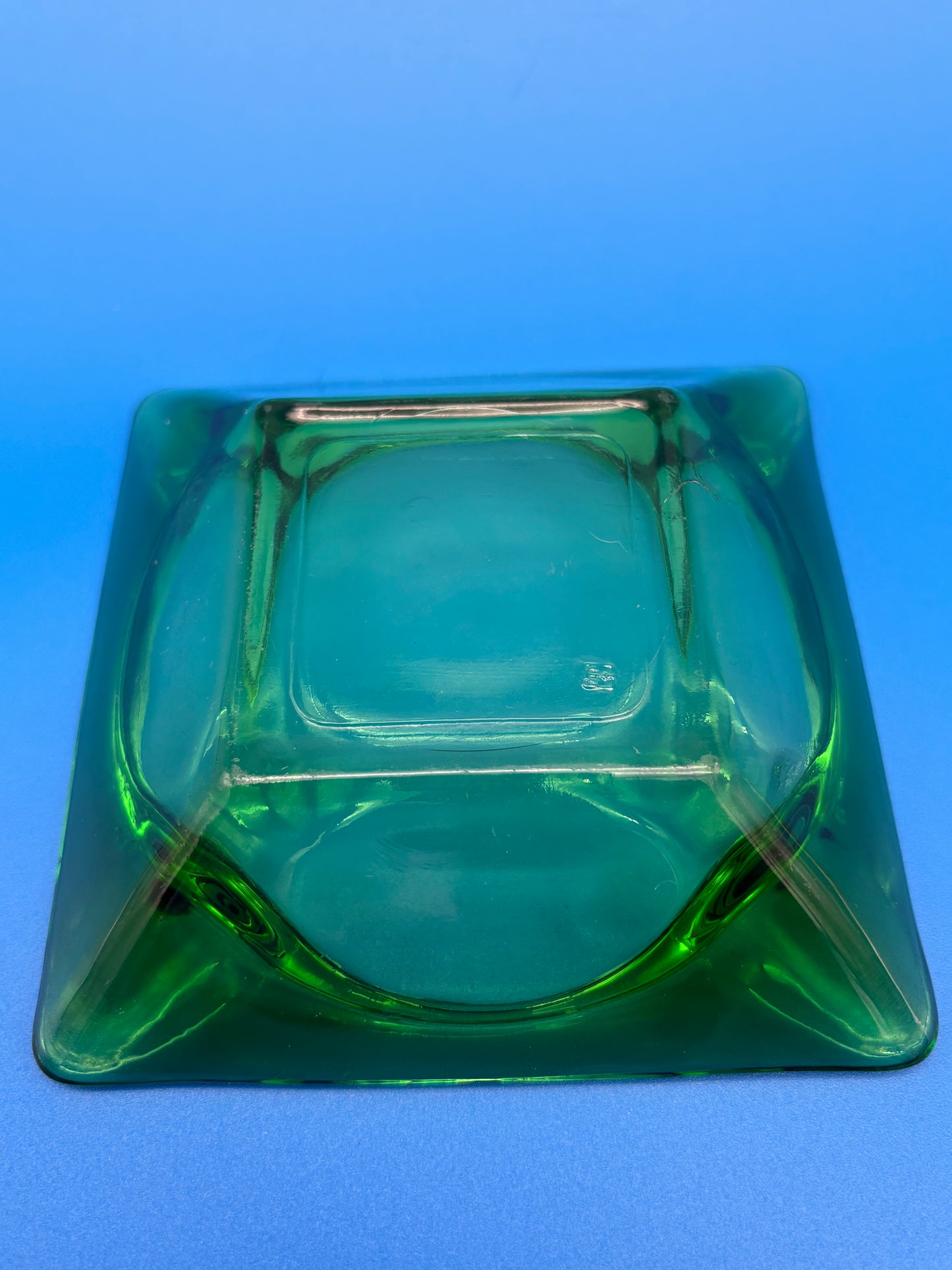 Vintage MCM Emerald Green Square Glass 4 Slot Ashtray
