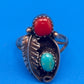 VTG Henry Mariano HM Navajo Sterling Silver Turquoise Coral Ring Size 8