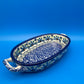 Boleslawiec Polish Pottery Oval Baker Dish Blue Green Floral #192 Poland 9”