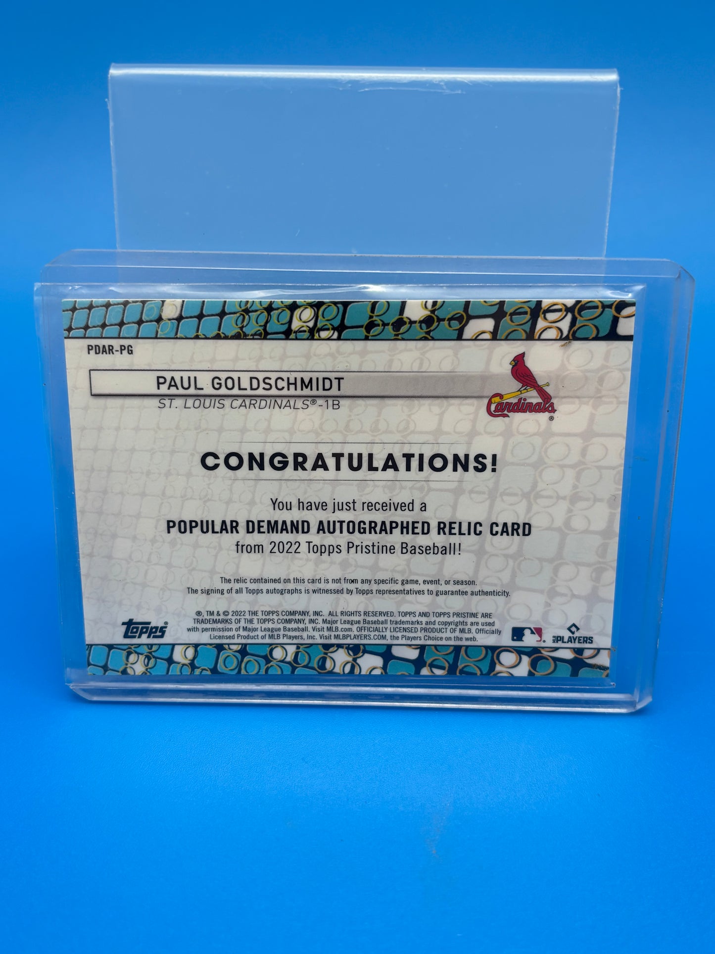 2022 Topps Pristine Paul Goldschmidt Popular Demand Auto Relic Game Used On Card Autograph Cardinals