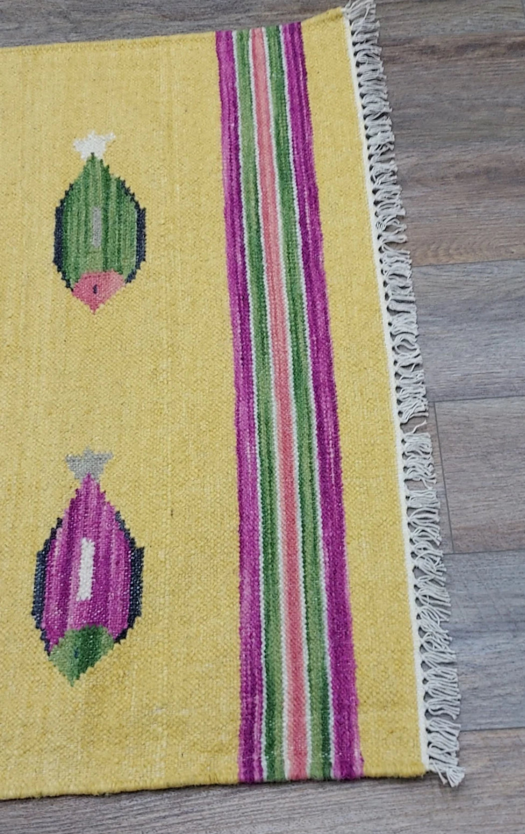 Handmade Turkish Kilim Rug 3x5 ft Bohemian Fish Design “Tree of Life” Flatweave