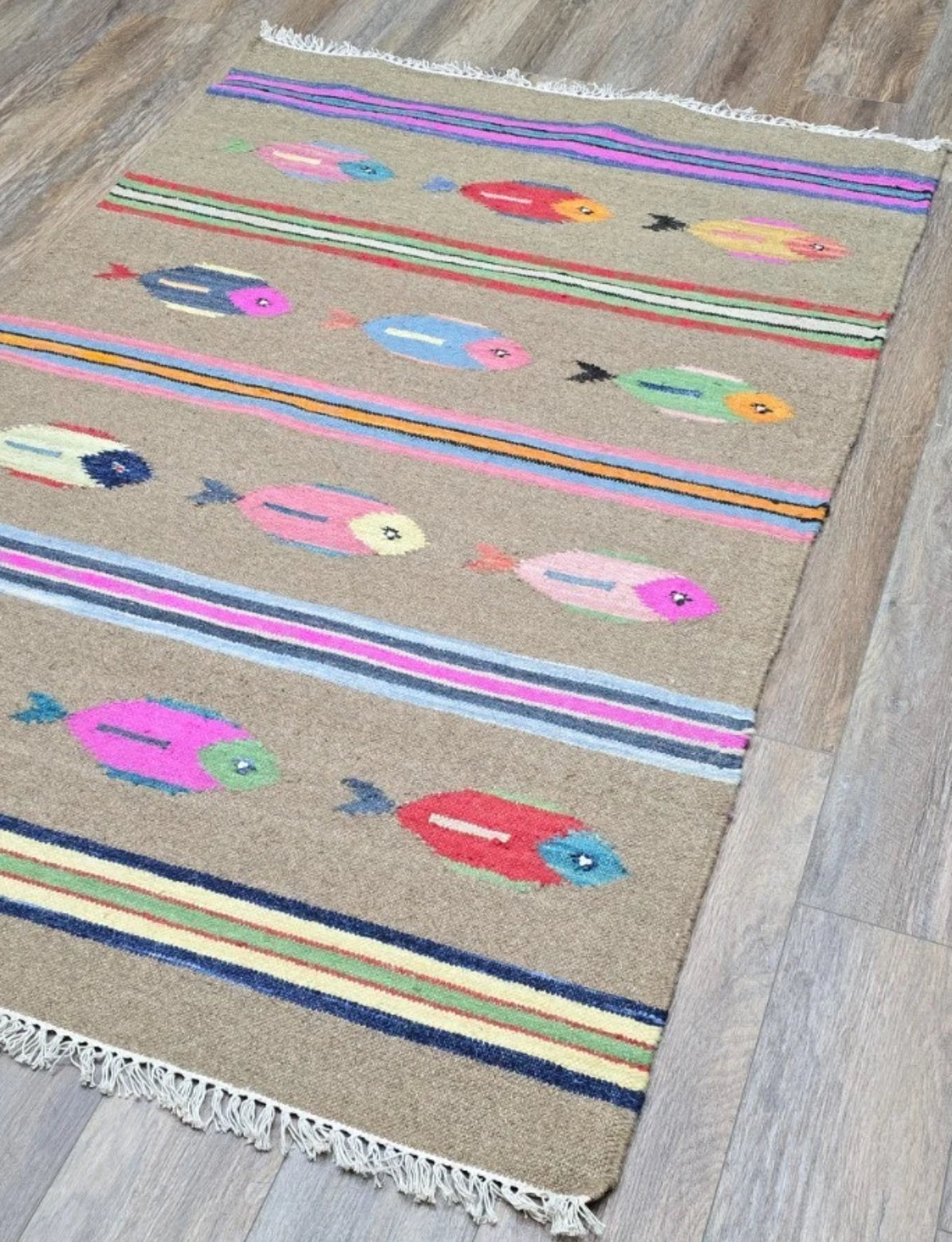 Turkish Bohemian Rug, Tree Of Life, Fish Design Turkish Rug,Hand Made 4x6 Ft