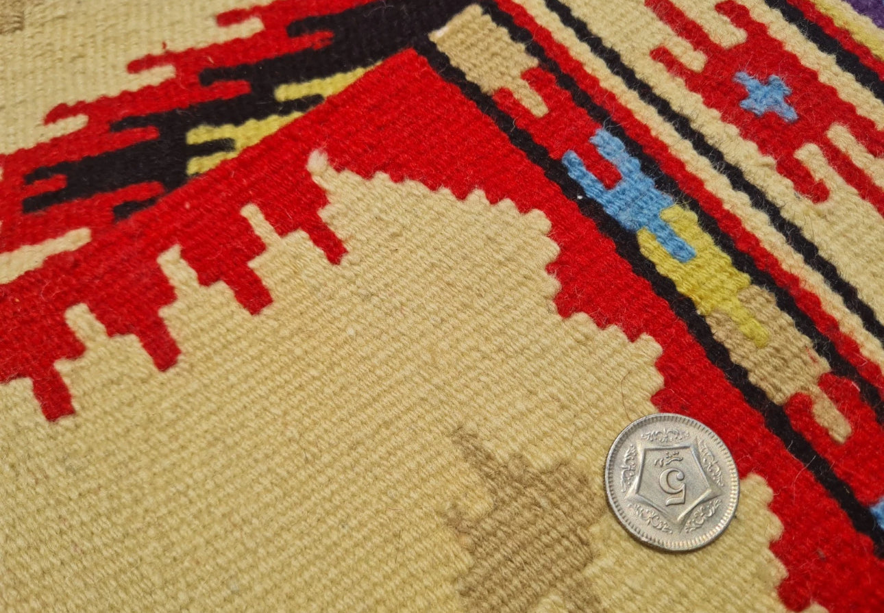 Vintage Southwestern Wool Runner Rug Navajo Style Handwoven Red Cream Tribal Hallway Rug 3.3’ x 1.4’