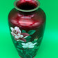 Beautiful 7 1/8'' Showa Japanese Red Gimbari Cloisonne Enamel Floral Rose Vase
