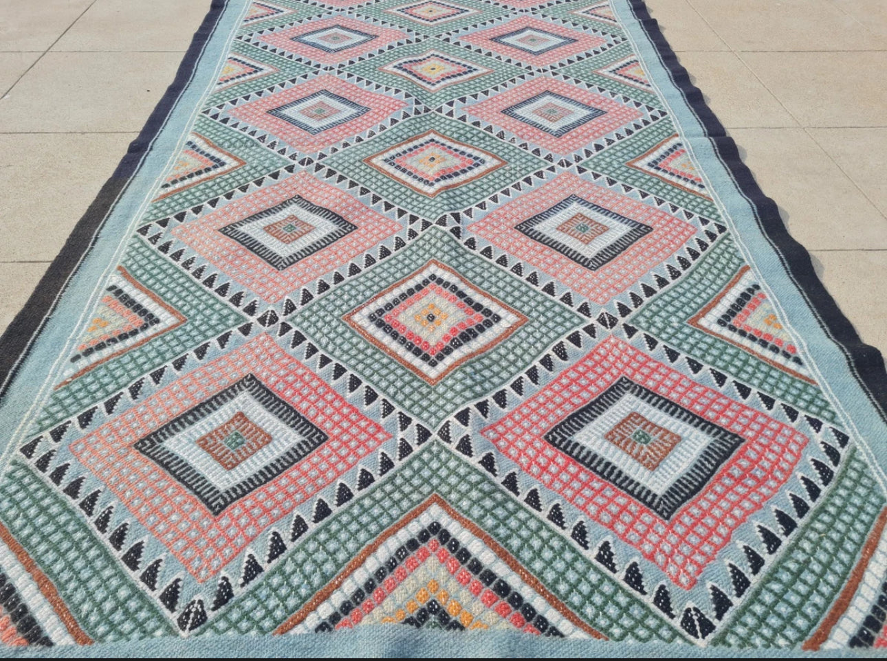 Rare Hand Knotted Vintage Morocco Sumouk Kilim Kilm Wool Area Rug 5 x 3 Ft