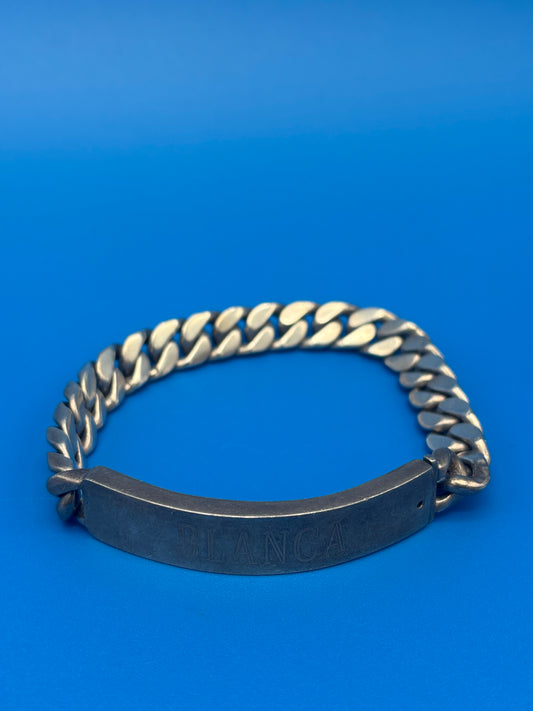 Heavy Vintage Mexico 925 Sterling Silver ID Bracelet Curb Link 65g Engraved BLANCA