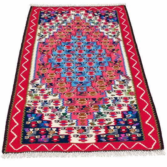Vintage Turkish Kilim Rug Handmade 100% Wool 2.6 x 3.6 Colorful Flatweave