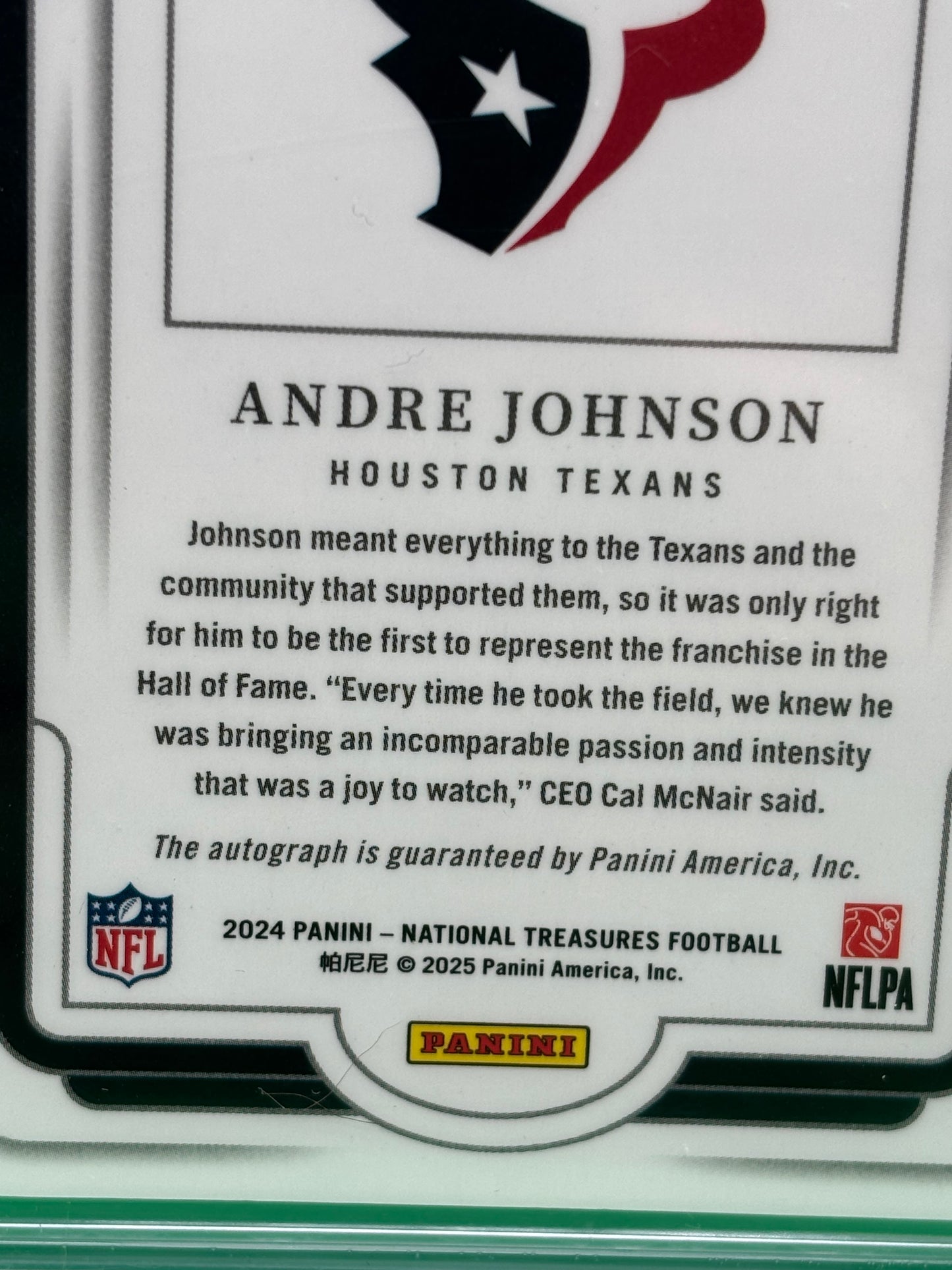 2025 National Treasures Andre Johnson Canton Calligraphy On Card Auto #63/99 SSP