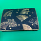 Antique Japanese Fujii Damascene Footed Cigarette Box Mt Fuji Mark Gold Inlay c1930