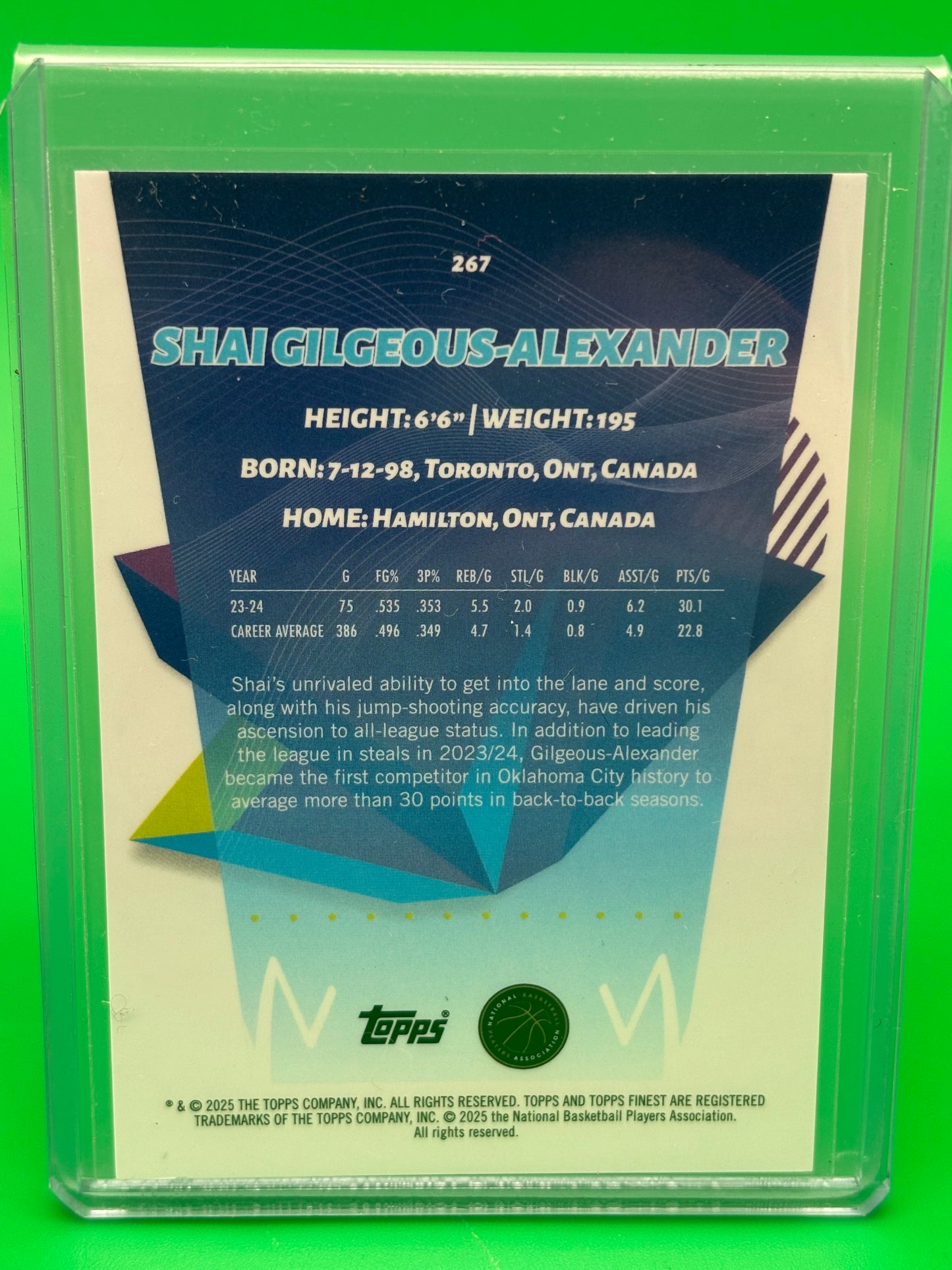 2025 Topps Finest Shai Gilgeous-Alexander Blue Checkerboard X-Fractor /49 #267 SGA Thunder