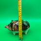 Antique Yellowware Piggy Bank Green Drip Glaze Hole Eyes Pottery Still Bank 6.5”
